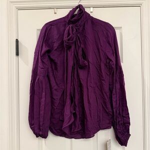 NWT Future Primitive Zadie Shirt Long Sleeve 100% Silk Neck Tie Blouse One Size